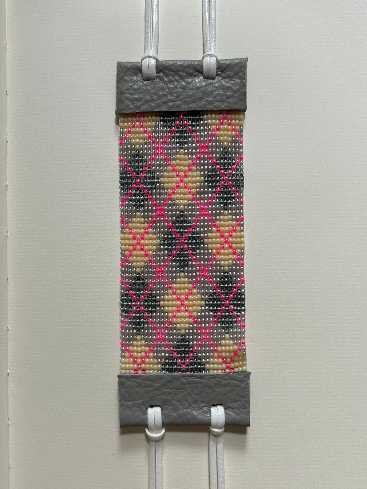 argyle bracelet - silver, grey, cream, neon pink