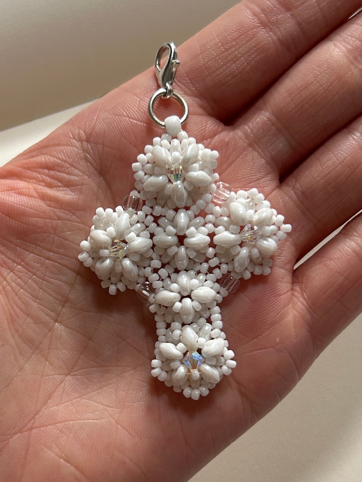 cross pendant - white, crystal