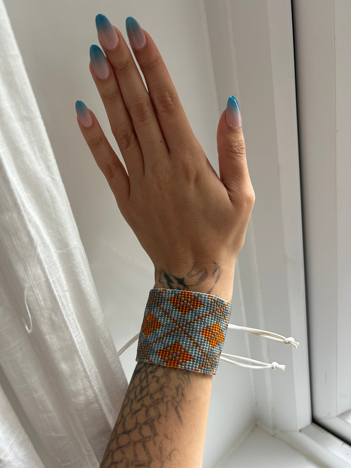 argyle bracelet - grey, orange, aqua