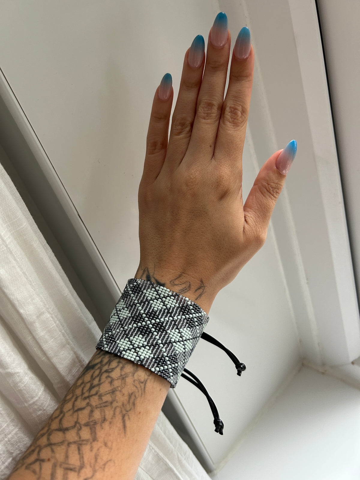 argyle bracelet - gunmetal, pewter, mint green