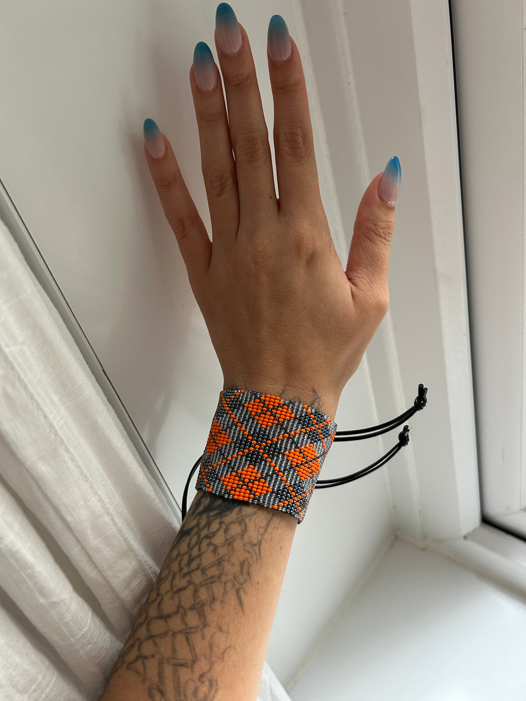 argyle bracelet - gunmetal, pewter, orange