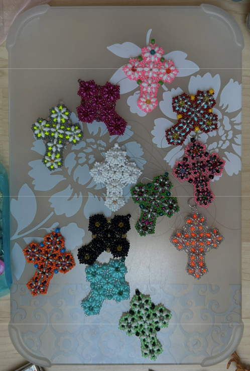 cross pendant - white, neon pink